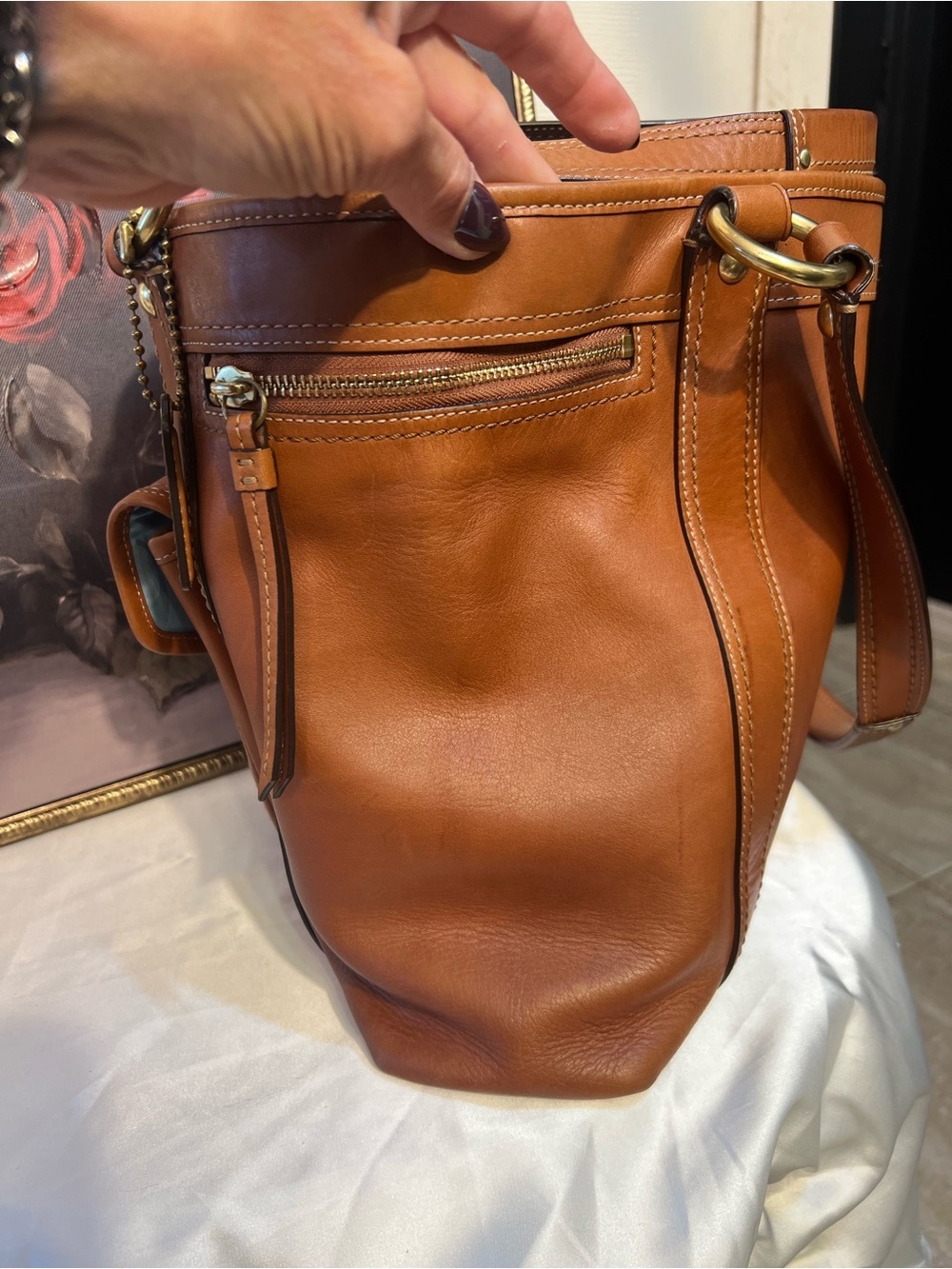 Coach Legacy Gigi Tote Shoulder Bag Whiskey leather brass turnlock pocket F12888 - Picture 11 of 17